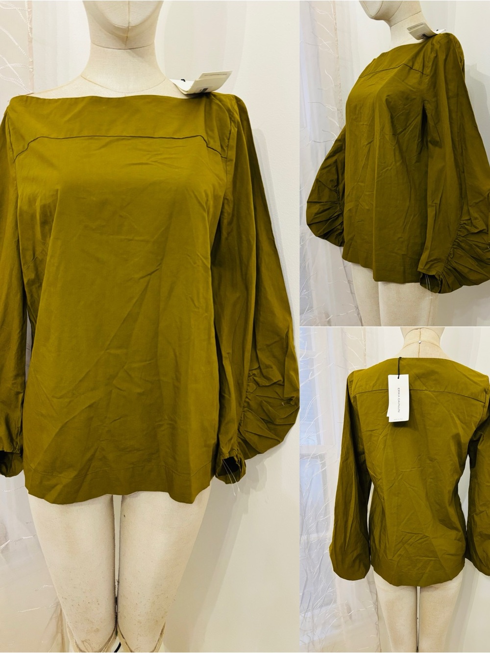 Olive Balloon-Sleeve Women’s Tunic Top